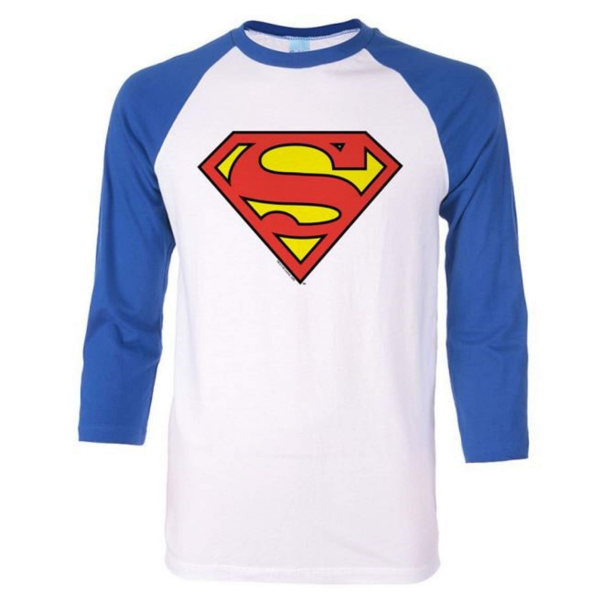 Superman Symbol Blue Sleeved Baseball T-Shirt for Men - DC Comics Superhero Graphic Tee for Casual Wear & Cosplay