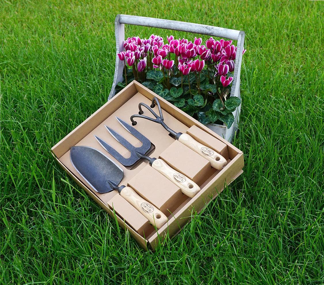 Dewit 3-Piece Gardening Tool Set - Forged Stainless Steel Trowel, Hand Fork & 3-Tine Cultivator | Perfect Gift for Gardeners | Ideal for Planting, Weeding & Soil Cultivation