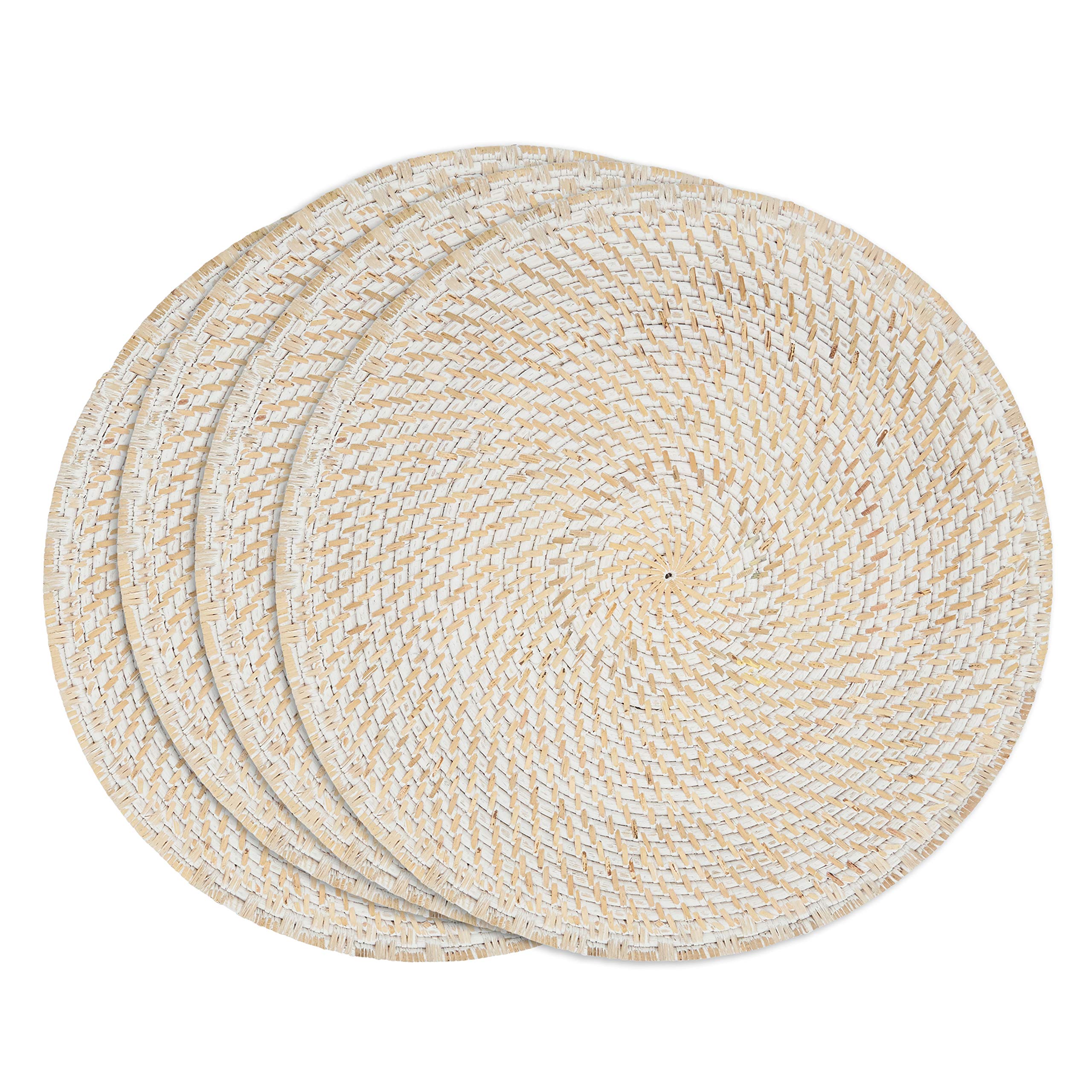 Premium Woven Rattan Placemats Set of 4 - Natural White 15