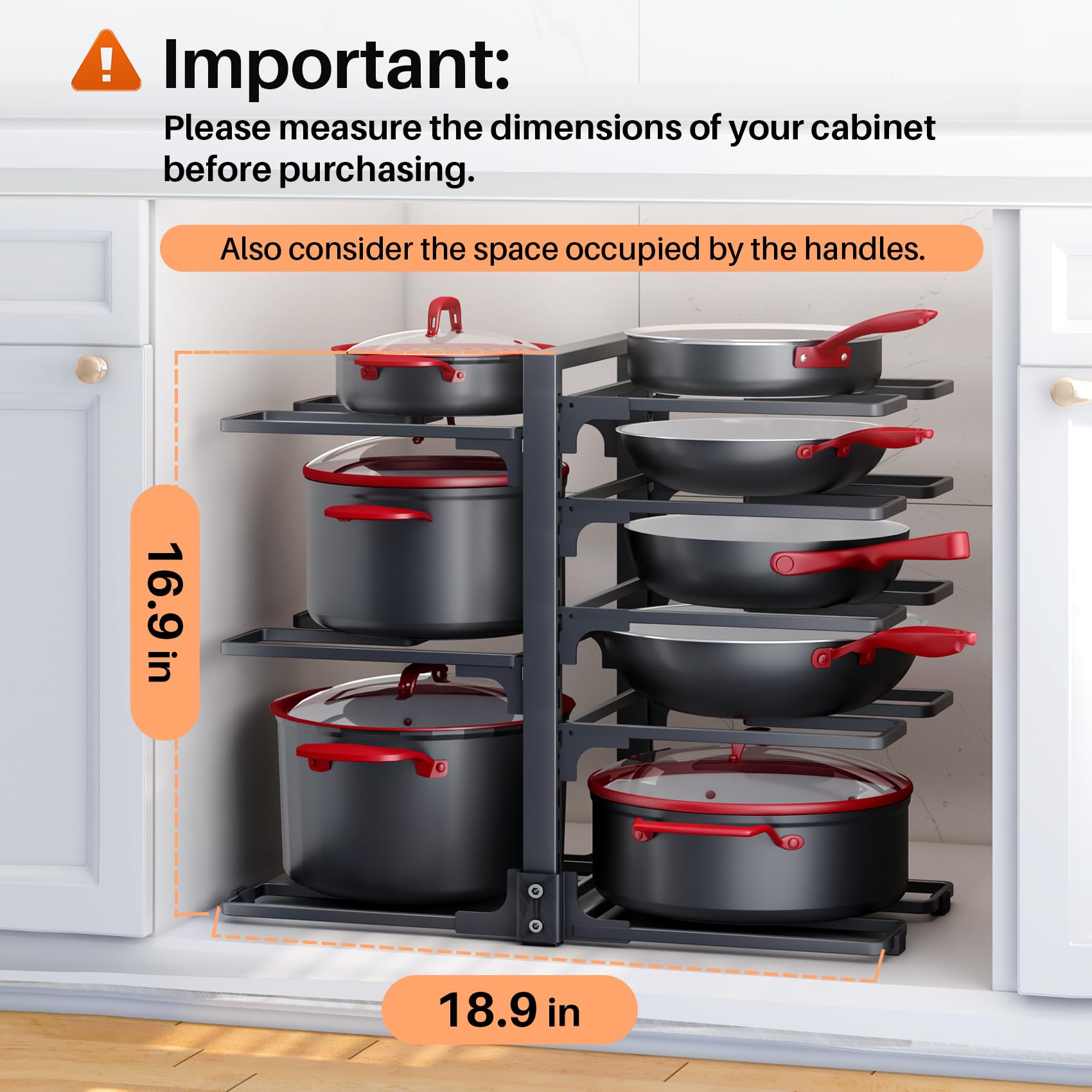 8-Tier Heavy Duty Pots and Pans Organizer Rack - Adjustable Kitchen Cabinet Storage for Dutch Ovens, Cast-Iron Pans & Lids - Space-Saving Under Cabinet Solution for Organized Pantry & Clutter-Free Cooking