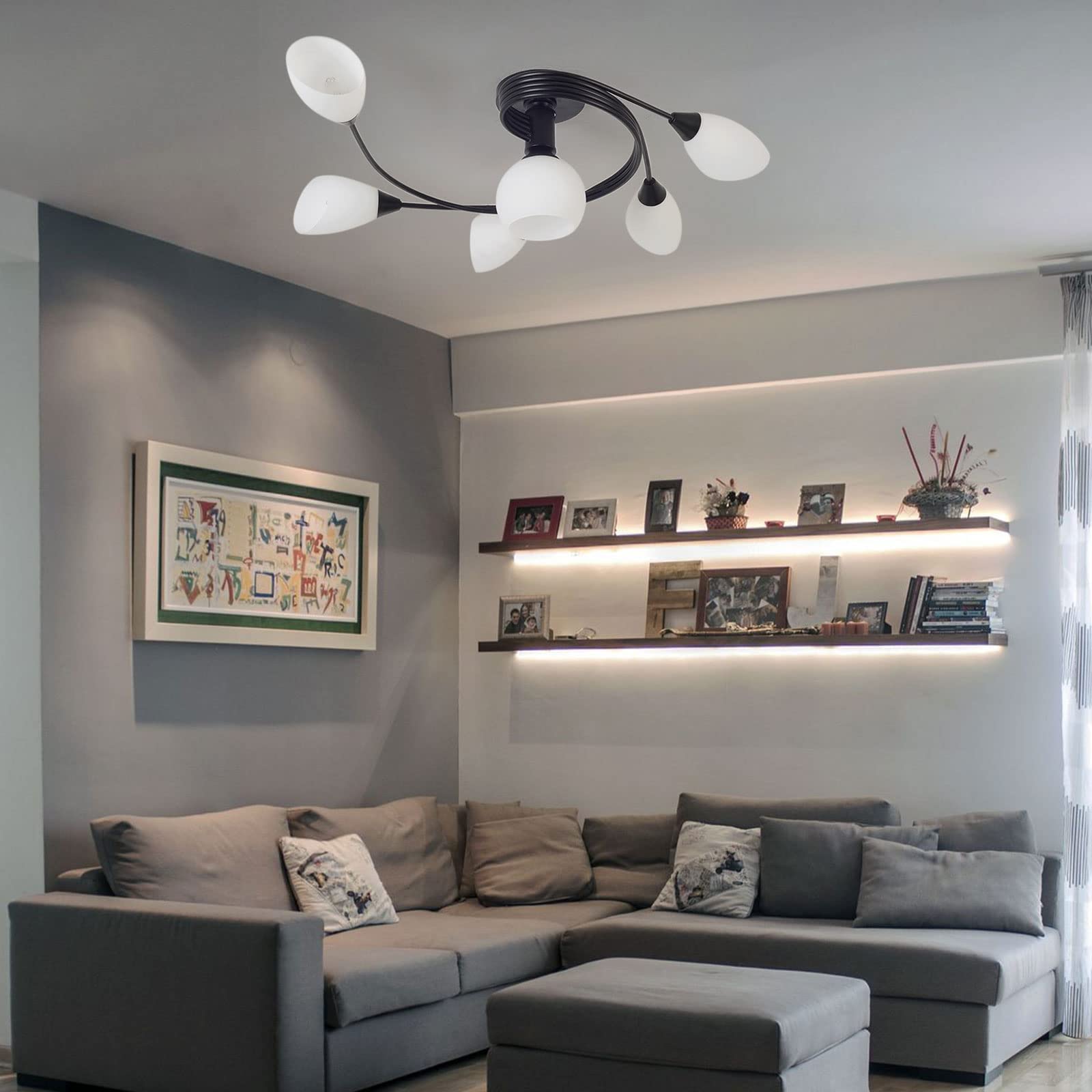 TFCFL Modern 6-Light Chandelier with Glass Shades - Elegant Ceiling Lamp for Living Room, Dining Room, Bedroom | Perfect for Home Decor, Wedding Venues & Luxury Interior Lighting