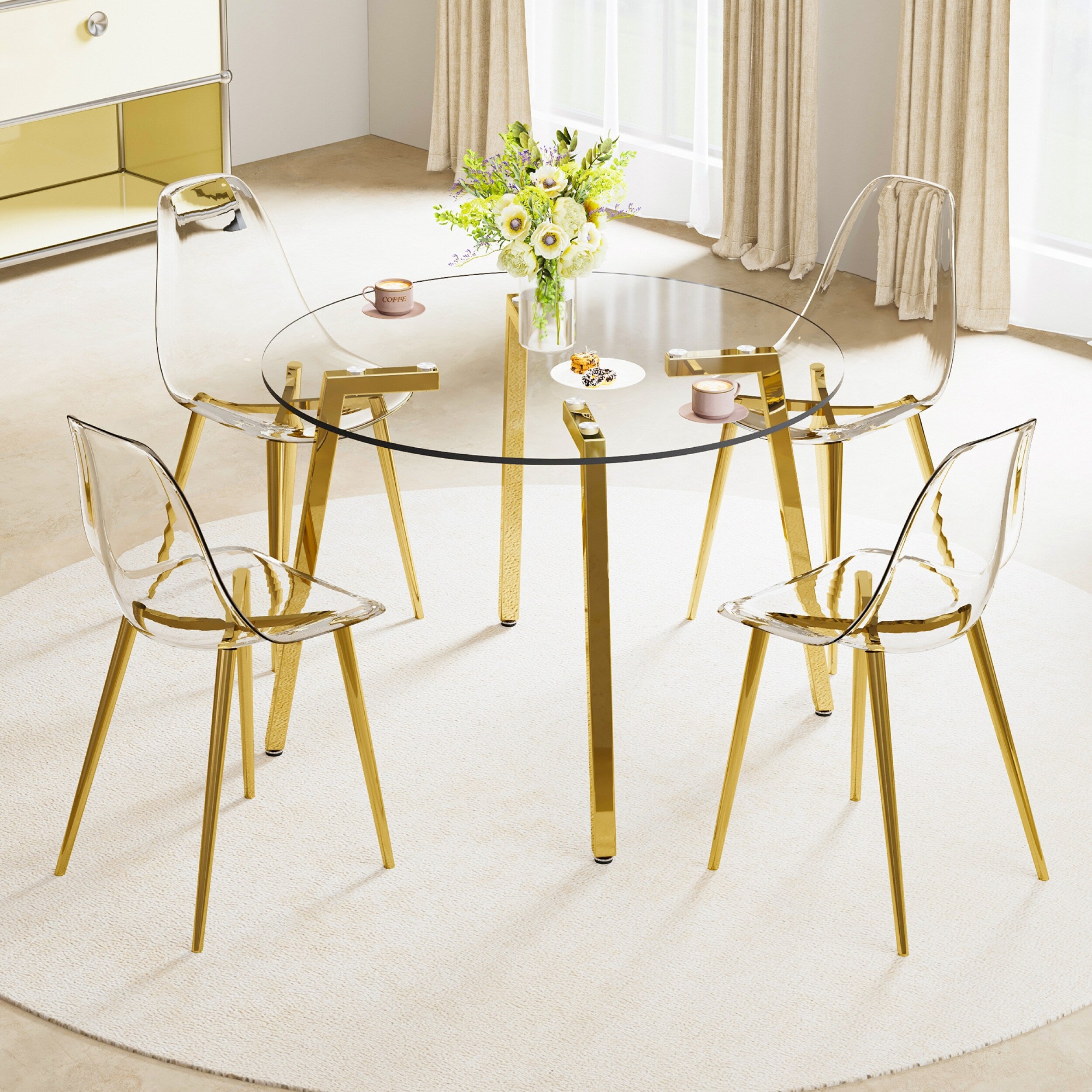 42.01 Inch Round Kitchen Dining Table for 4 - MDF Top with Wood Veneer & Rubberwood Legs - Perfect for Small Spaces, Breakfast Nook, and Cozy Family Meals
