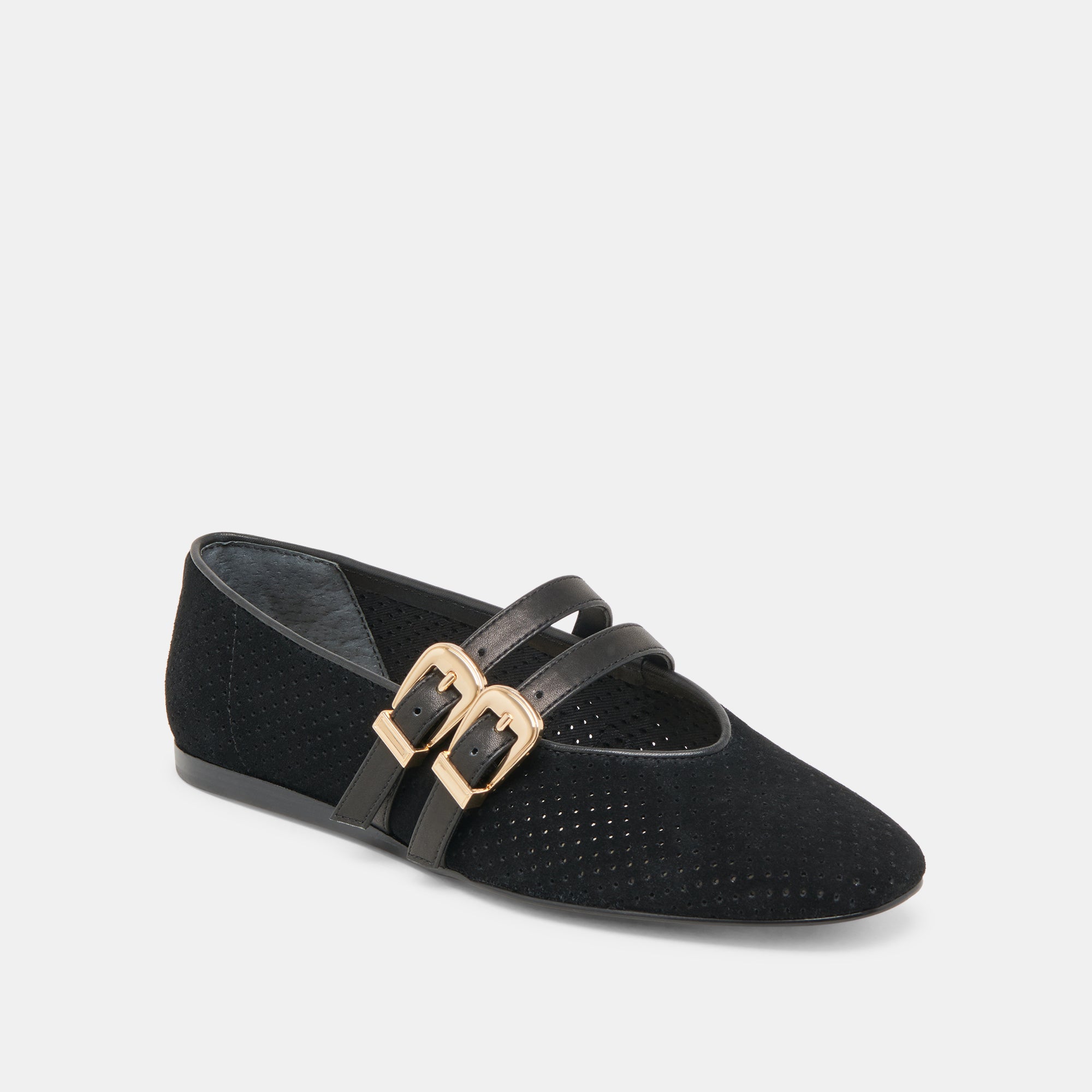 BAYLEE Women's Wide Ballet Flats - Onyx Perforated Suede Slip-On Shoes for Comfort & Style | Perfect for Work, Travel & Casual Wear