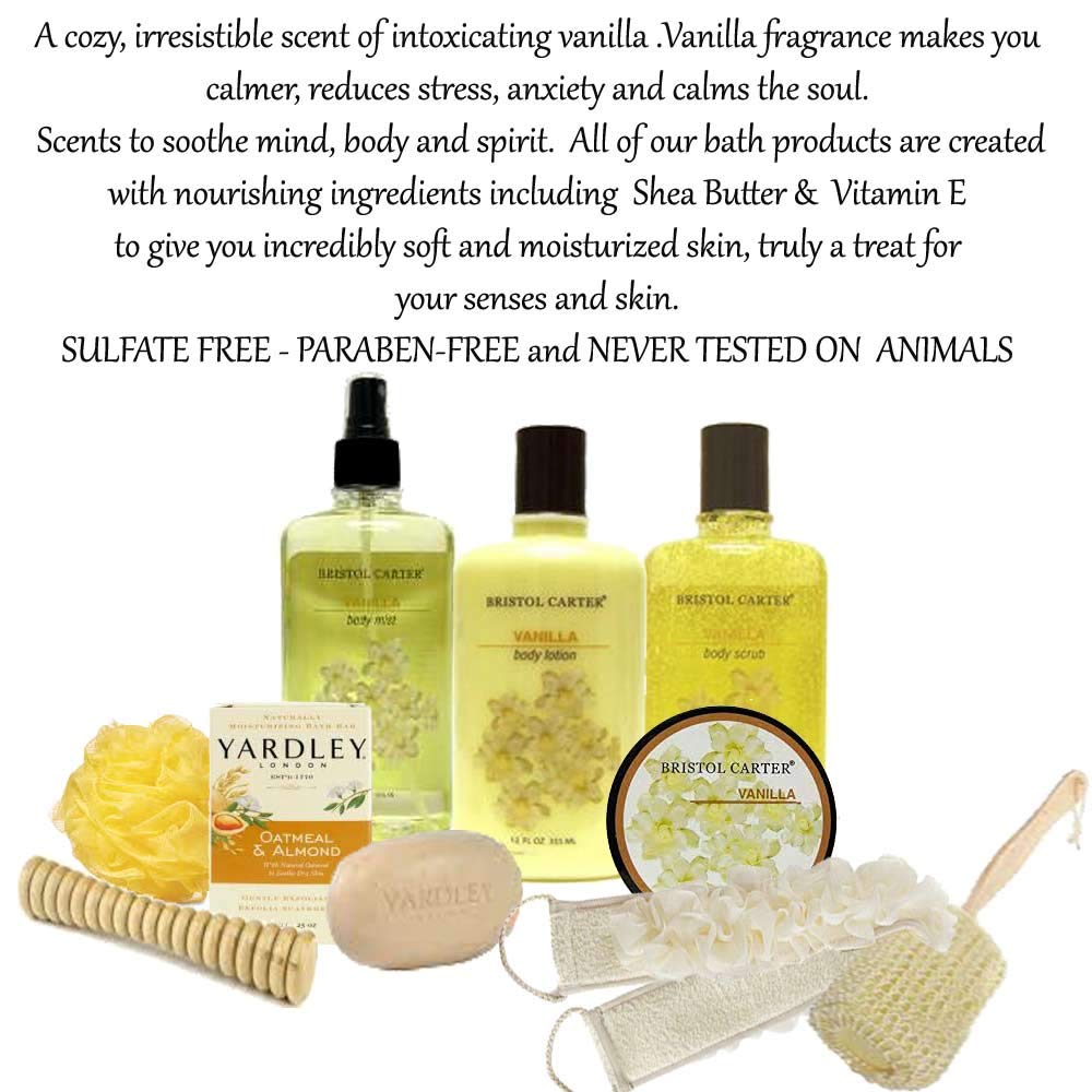 Vanilla Scented Spa Gift Basket for Women - Relaxing Bath & Body Set with Luxurious Bath Salts, Body Lotion & Candles - Perfect Birthday, Anniversary or Mother's Day Present for Her - At-Home Spa Day & Self-Care Relaxation