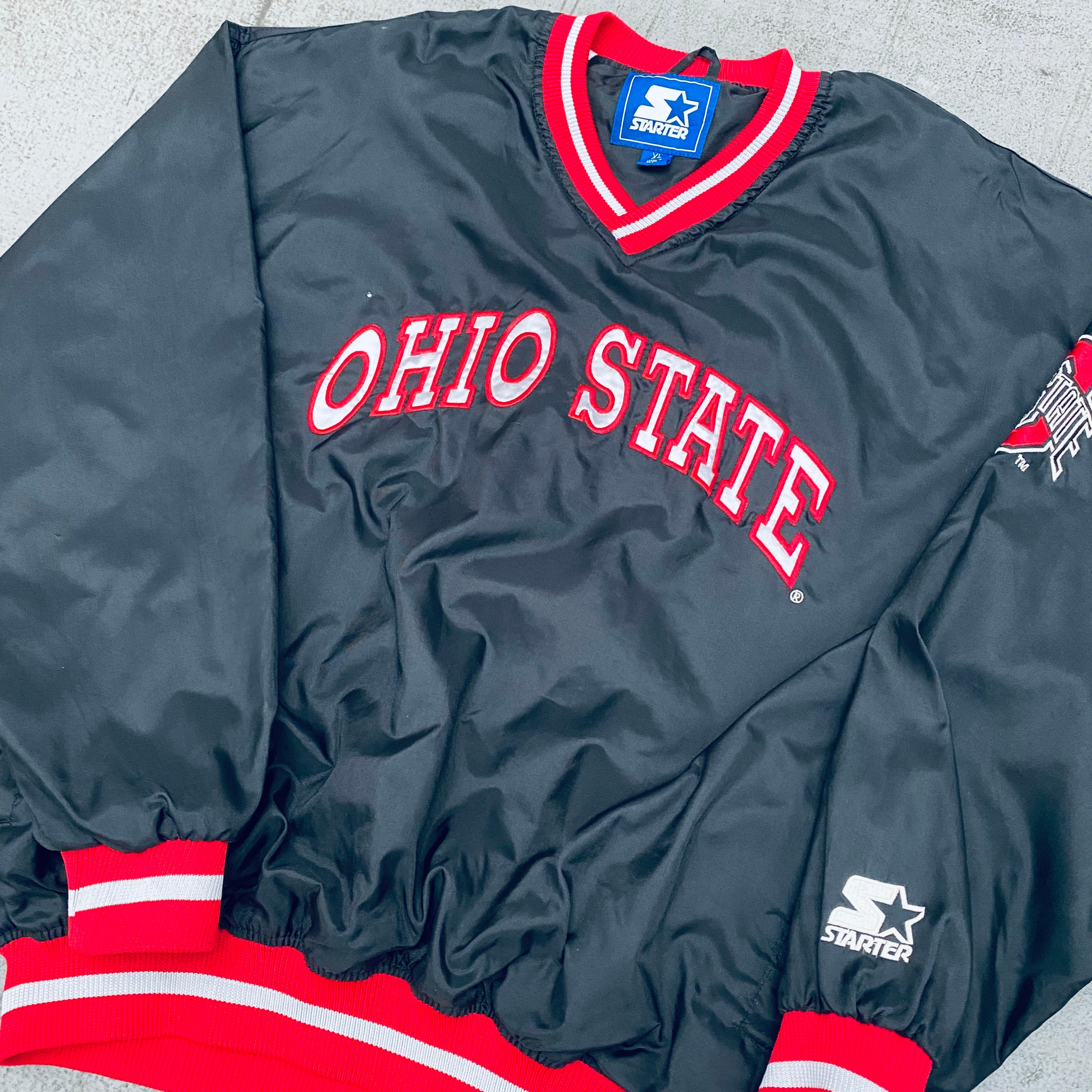 Ohio State Buckeyes 1990s Blackout Spellout Starter Sideline Jacket - Vintage XL Football Jacket for Game Day, Tailgating & College Sports Fans