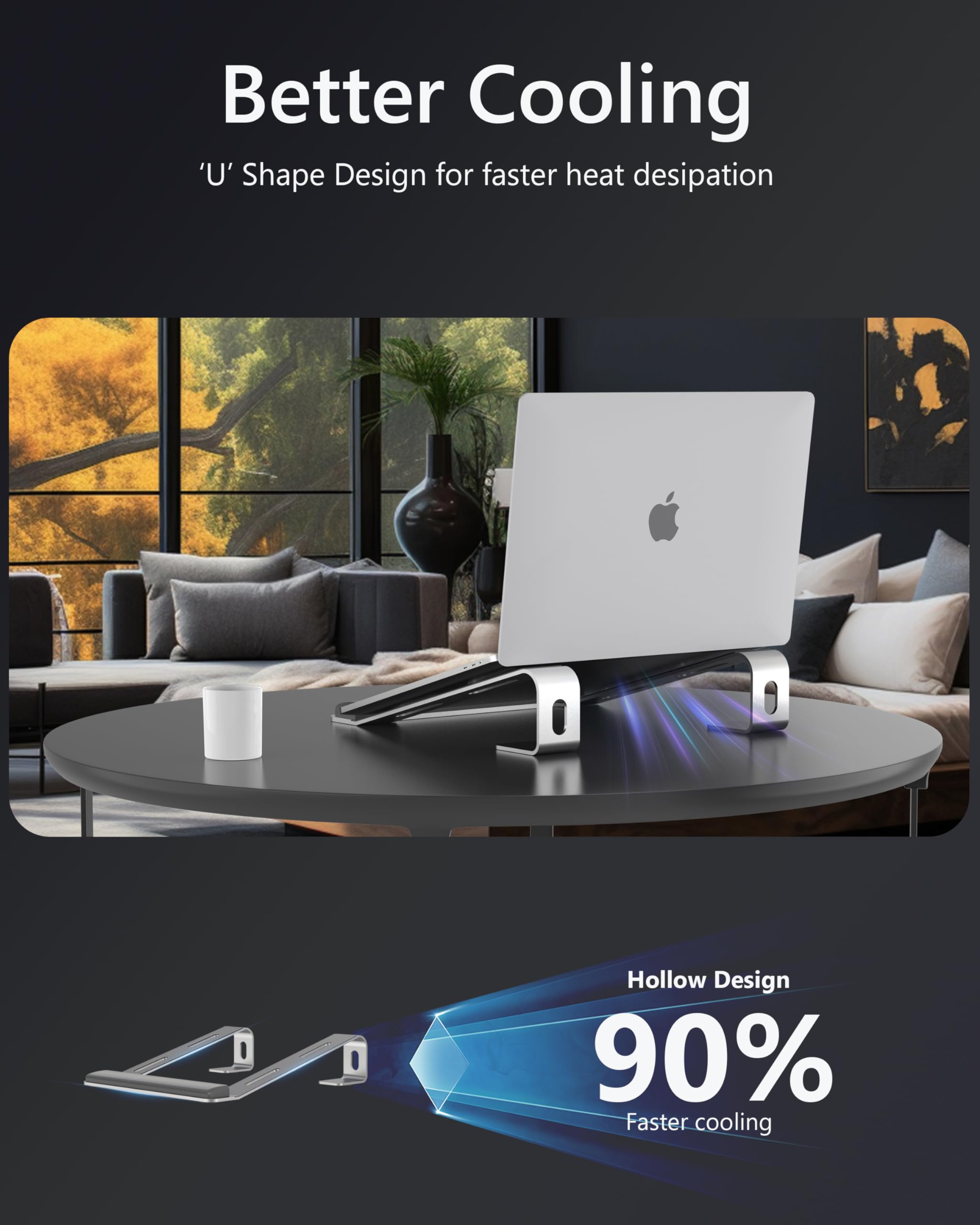 Aluminum Laptop Stand for Desk with Wrist Rest Pad, Detachable Laptop Mount for MacBook Air Pro, Dell, HP, 10-17 Inches Notebooks, Heavy Stable Holder, Silver - Perfect for Home Office and Gaming Setup