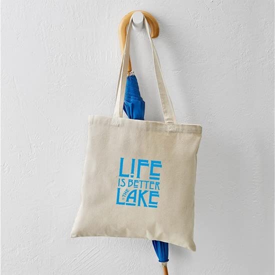 Life Is Better At The Lake - Natural Canvas Tote Bag | Reusable Grocery Shopping Bag | Beach, Picnic & Farmers Market Essentials