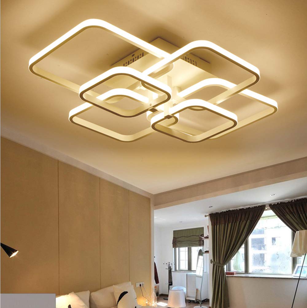 Dimmable Square LED Ceiling Light with Remote Control - Modern Acrylic Shade Flush Mount Fixture for Kitchen Island, Dining Room, Living Room & Bedroom - Adjustable Color & Brightness - Perfect for Home Lighting, Interior Design and Mood Setting