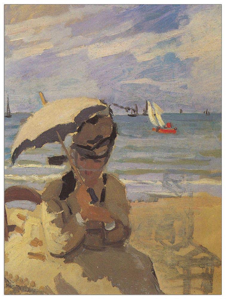 Claude-Camille Monet On The Beach at Trouville Wood Panel Art - 60x80cm MDF Wall Decor for Living Room, Bedroom & Office - Multicolor Canvas Print