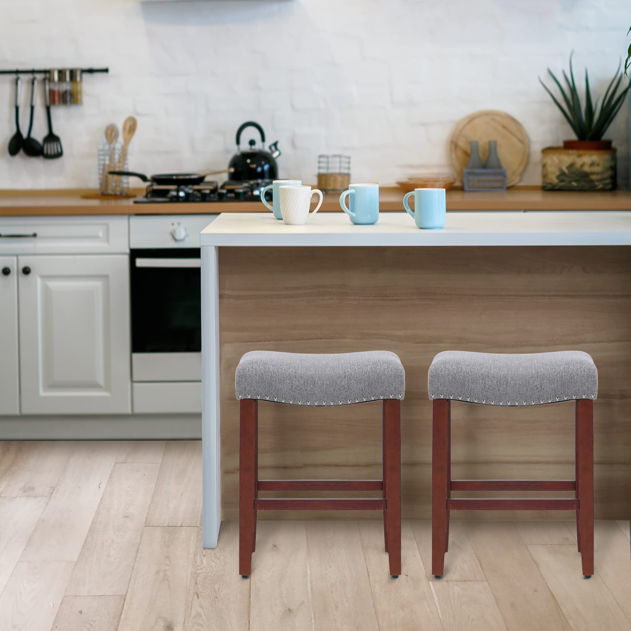 2-Pack Gray Upholstered Counter Stools 24