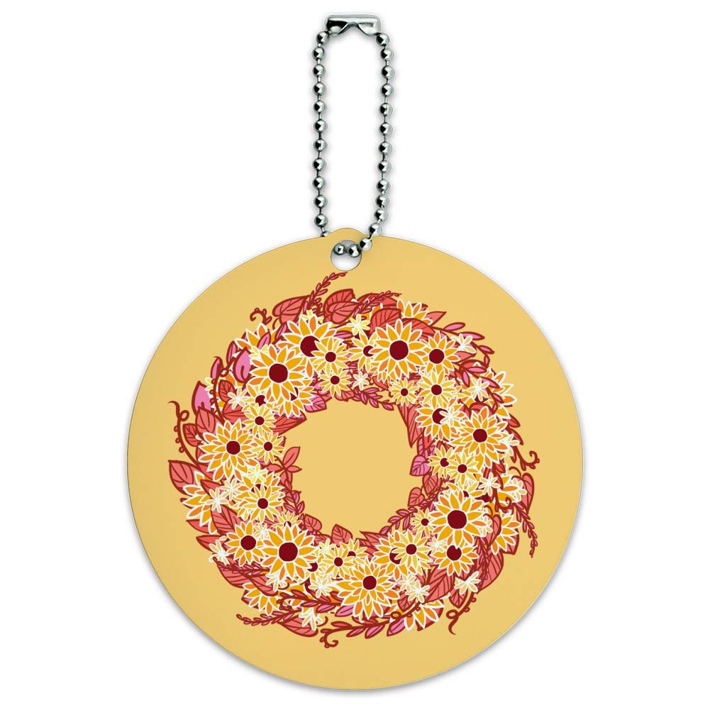 Sunflower Autumn Fall Wreath Luggage Tag - Round ID Card for Suitcase & Carry-On Bags - Perfect for Travel Identification and Seasonal Decoration