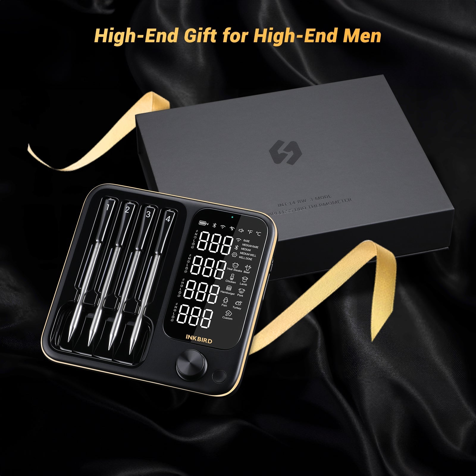Wireless WiFi & Bluetooth Meat Thermometer for Grilling, Smoking, and Roasting - INT 14 BW - Perfect for BBQ, Kitchen, and Outdoor Cooking