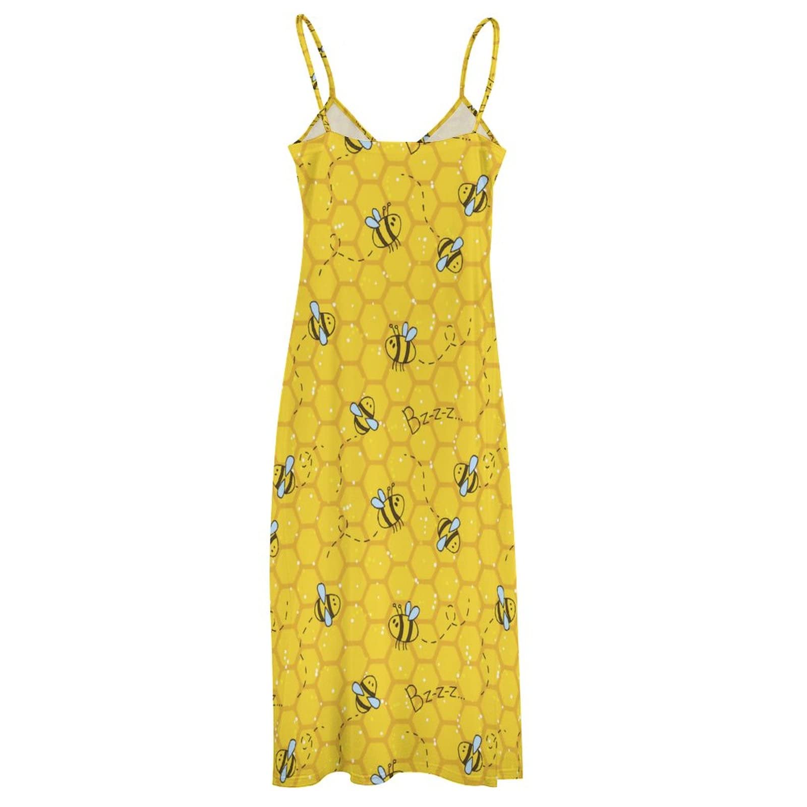 Women's Summer Maxi Dress with Cute Honey Bee Print - Flowy Beach Sundress for Vacation, Casual Outfits & Outdoor Activities