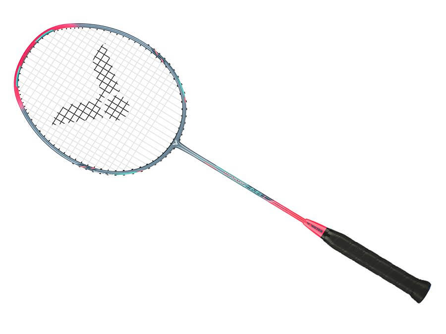 Victor Thruster K Hammer Light Badminton Racket - Pre-Strung Carbon Fiber Badminton Racquet for Speed & Power (Grey/Pink) - Perfect for Competitive Play & Training Sessions