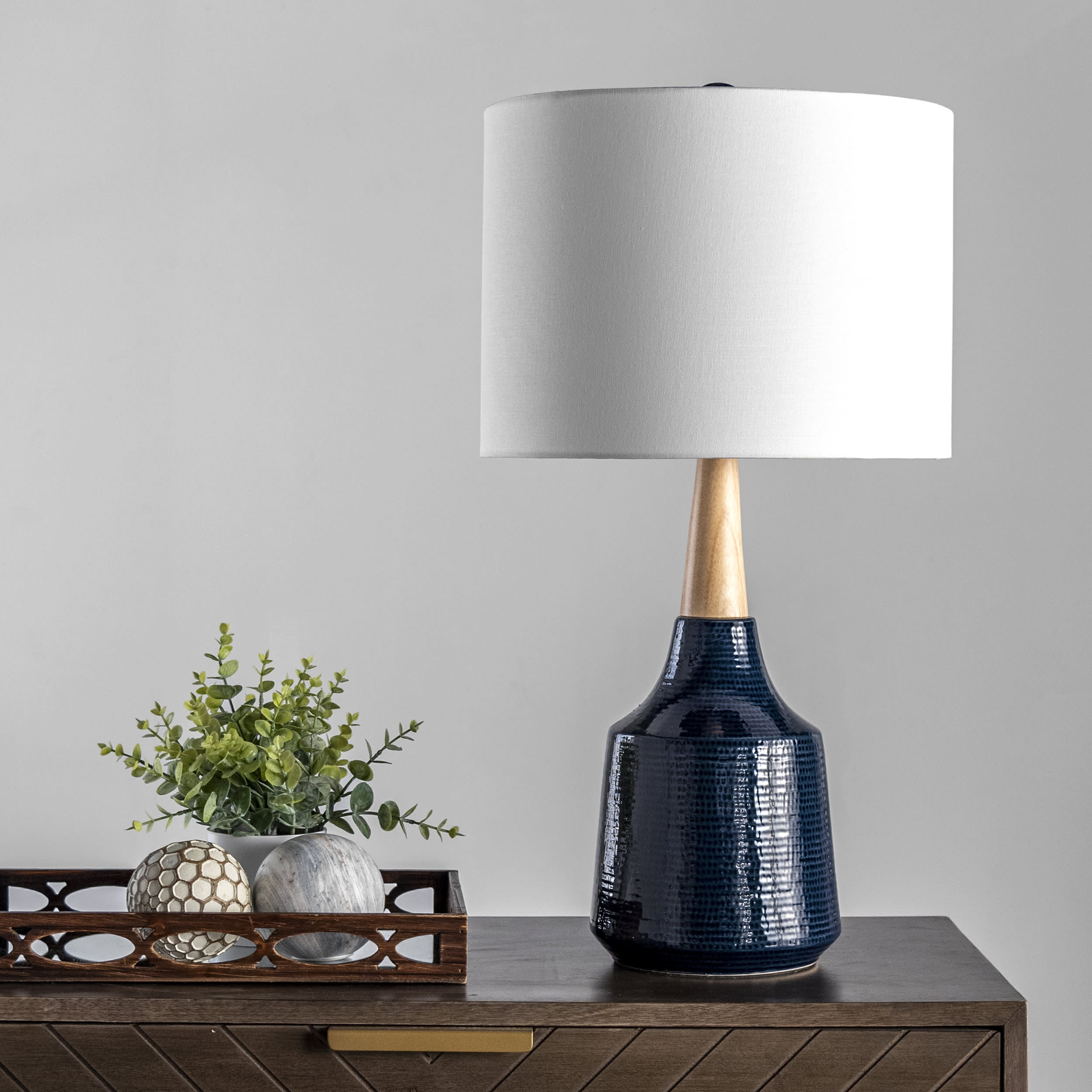 28 Inch Jenna Ceramic Table Lamp - Navy Blue Modern Bedside Lamp for Living Room, Bedroom & Office Decor