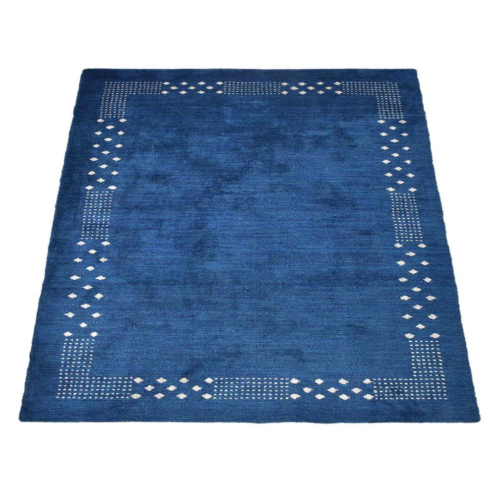 Hand-Knotted 8'x10' Silk Mix Area Rug - Contemporary Blue Design (LSM530) | Perfect for Living Room, Bedroom & Office Decor