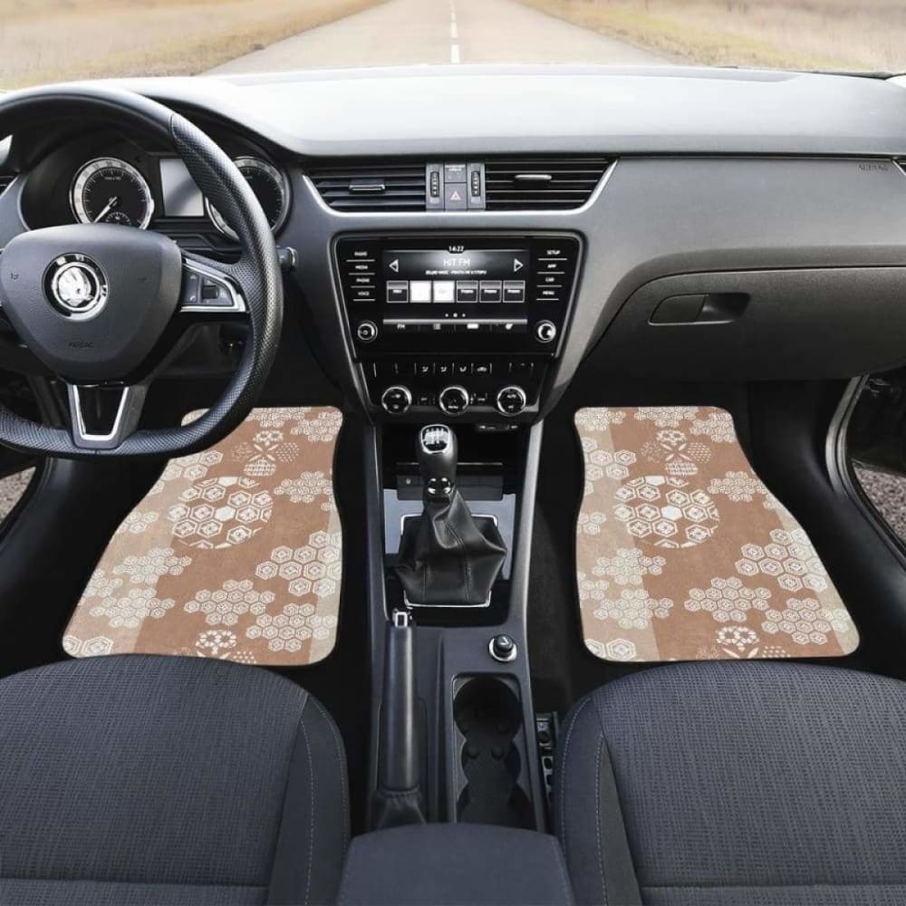 Hexagon Japanese Pattern Car Mats - Non-Slip Front & Back Floor Mats for Cars - Perfect for Sedans, SUVs, and Trucks - Enhances Interior Style & Protects Vehicle Floor