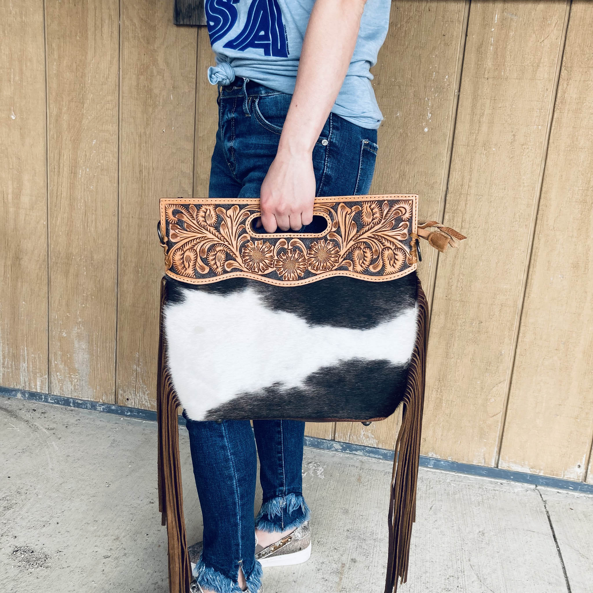 American Darling Brown and White Fringe Leather Purse - Stylish Boho Crossbody Bag for Women, Perfect for Parties, Concerts & Festivals