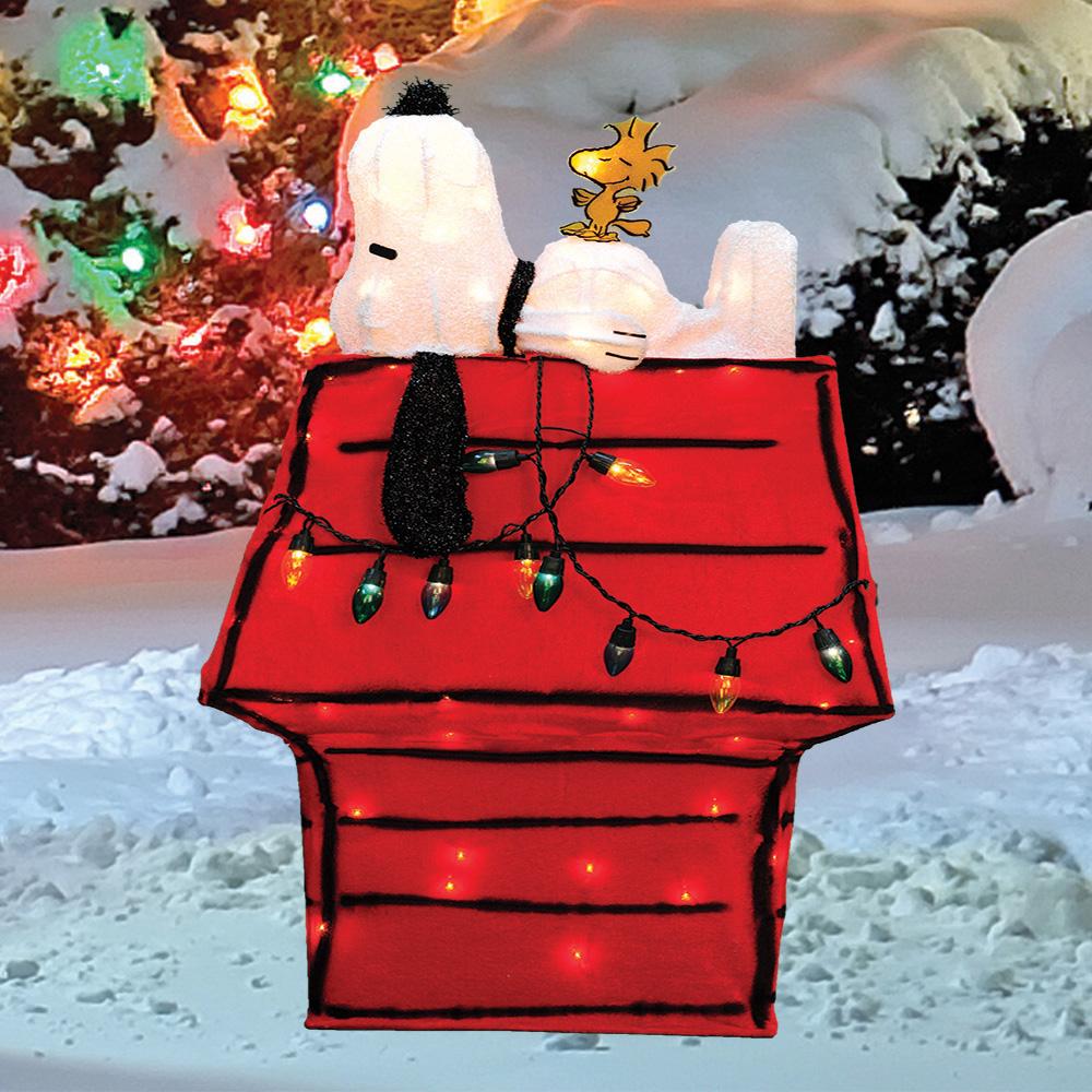 3D Lighted Soft Tinsel Snoopy on Dog House Sculpture - Christmas Decoration, Holiday Home Decor, Gift for Peanuts Fans, Bedroom & Living Room Accent