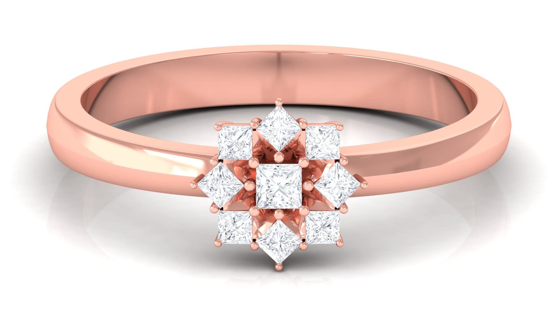 1/4 CT Princess Cut Moissanite Promise Ring for Women - 14K Solid Gold Certified Moissanite Cluster Engagement Ring - Perfect for Anniversaries, Proposals & Special Occasions