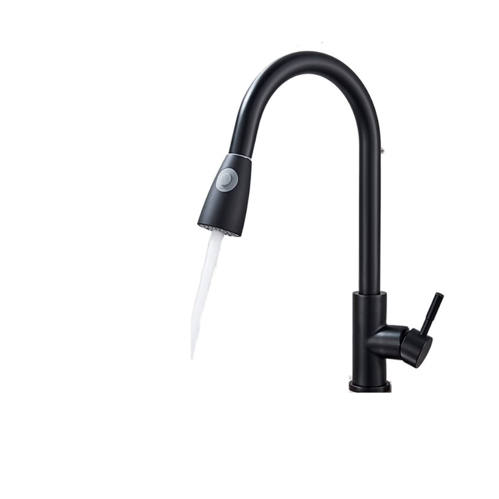 VCVN Brushed Nickel Single Hole Pull Out Kitchen Faucet with Stream Sprayer - Modern Chrome/Black Mixer Tap for Kitchen Sink - Perfect for Cooking, Washing Dishes & Bathroom Fixtures (Color: Black B)
