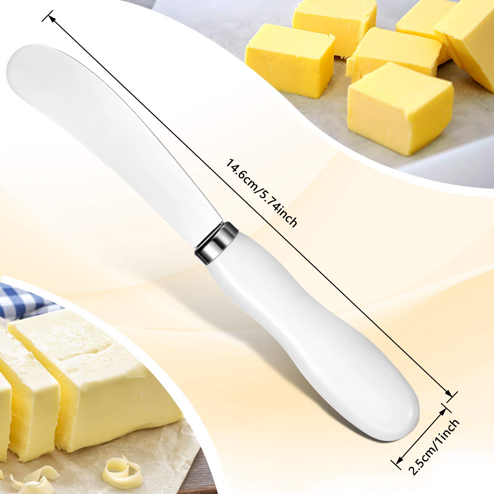 Stainless Steel Cheese Spreader Knife with White Porcelain Handle - 5.74 Inch Multipurpose Butter & Cheese Knife Set of 4 - Perfect for Charcuterie Boards, Wine Parties & Kitchen Use