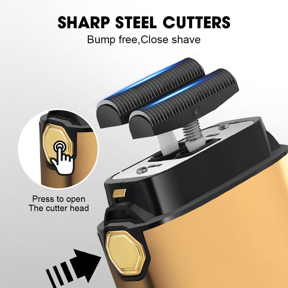 Professional Rechargeable Electric Shaver for Men - Metal Housing Hair Clipper with Golden Finish | Home & Travel Grooming Essential