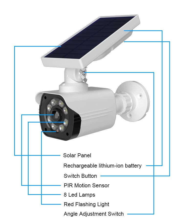 Solar Powered LED Motion Sensor Security Light with Dummy Camera - Outdoor Wall Lighting for Home, Garage, Porch & Garden Security Protection