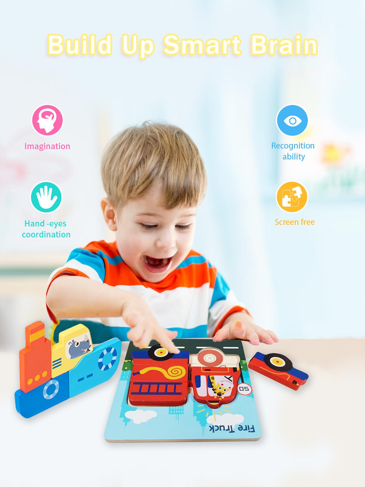 Montessori Wooden Puzzles for Toddlers 1-3 - 6 Pack STEM Learning Toys for Preschoolers - Perfect for Early Education & Playtime