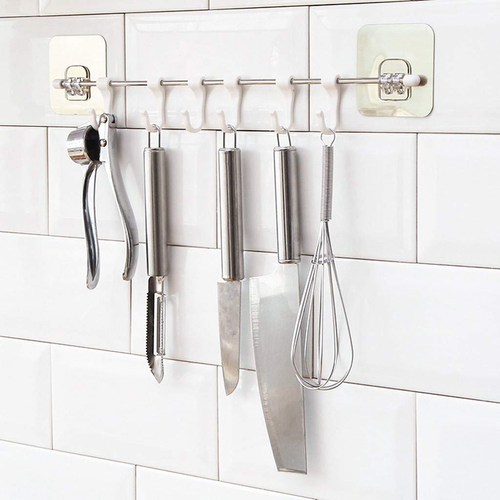 1 PC Self-Adhesive Wall Hooks - 6 Hooks Heavy Duty Sticky Hangers for Keys, Towels, Kitchen & Bathroom Organization - Space Saving Storage Solution for Home, Office, Dorm (White) - Perfect for Hanging Coats, Hats, Bags & More