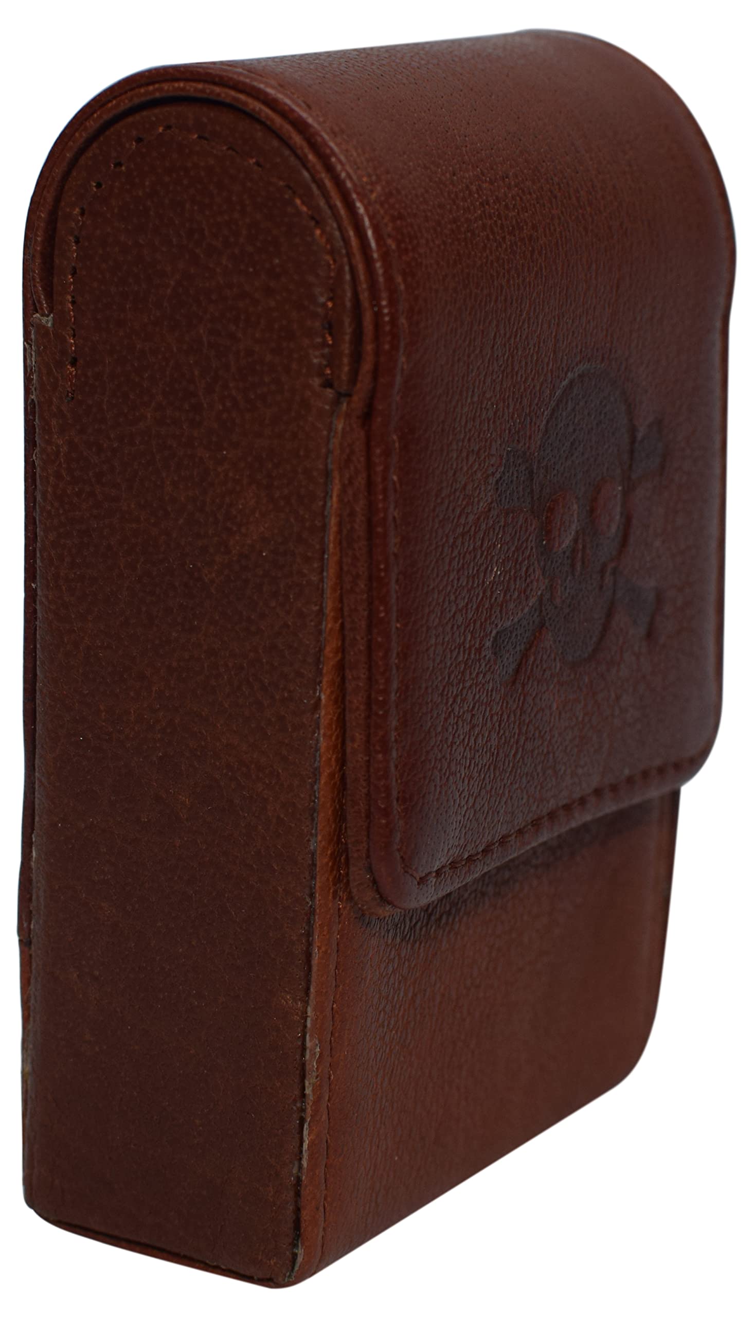 Genuine Leather Cigarette Storage Organizer - Tobacco Pouch with Lighter Holder & Logo Design (Skull Bone Pattern) - Perfect for Travel, Camping, and Outdoor Smoking Accessories