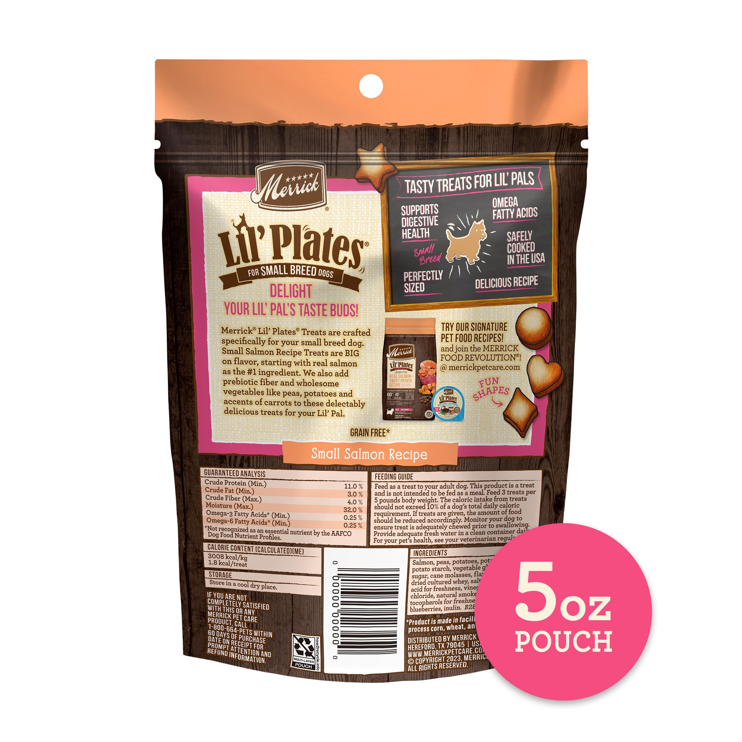 **Merrick Lil’ Plates Grain-Free Small Dog Treats - Natural Training Treats for Small Dogs, Salmon Recipe, 5 oz Pouch - Perfect for Puppy Training & Rewards**