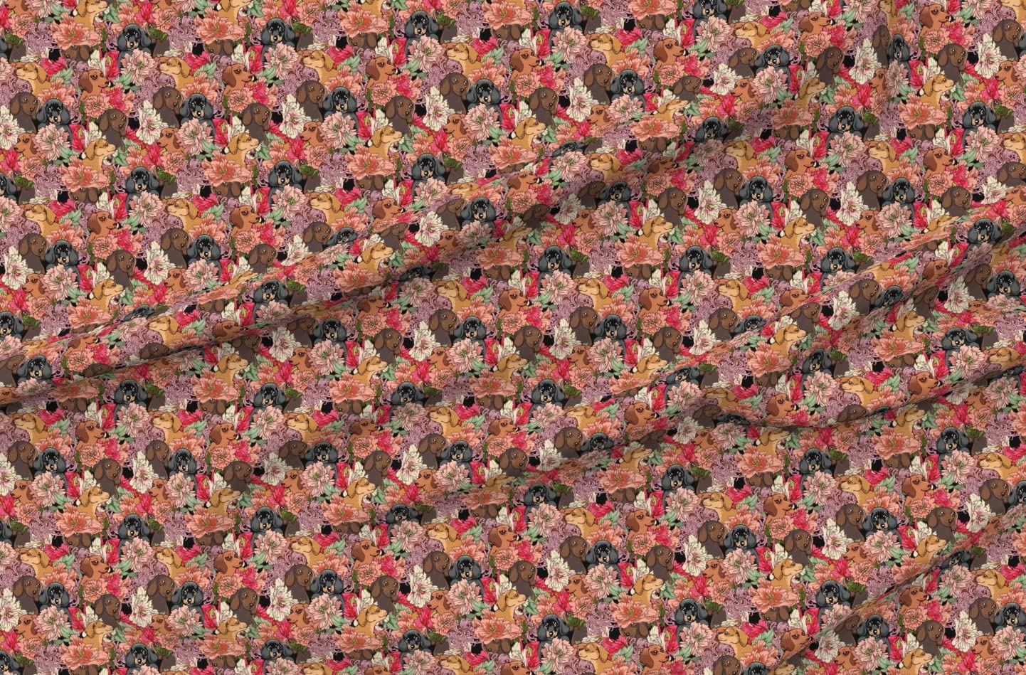 Dachshund Flower Garden Pink Printed Minky Fabric by The Yard - Soft Plush Material for Sewing Baby Blankets, Quilt Backing & DIY Projects - Perfect for Nursery Decor, Gift Making & Home Crafts