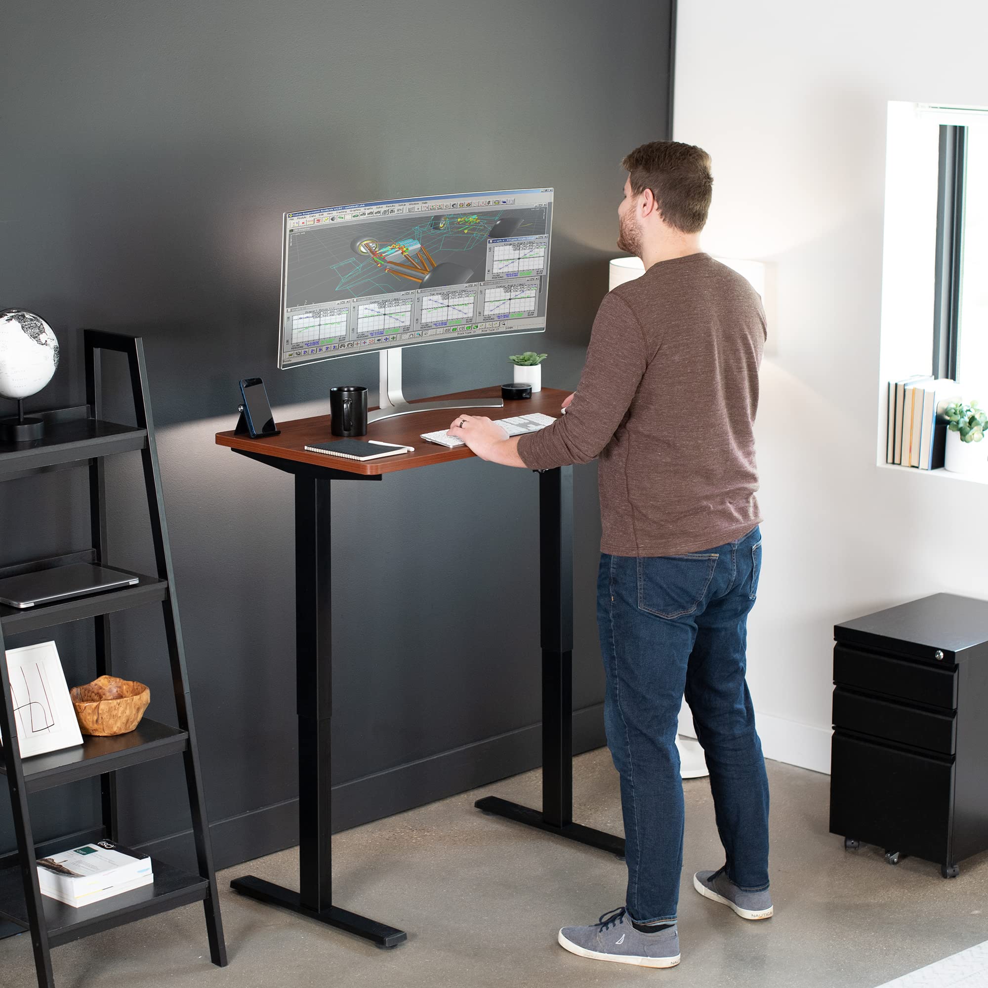 VIVO Electric 43 x 24 Inch Adjustable Height Standing Desk with Memory Controller, 1B Series - Dark Walnut Top & Black Frame (DESK-KIT-1B4D) for Home Office & Workspace Ergonomics