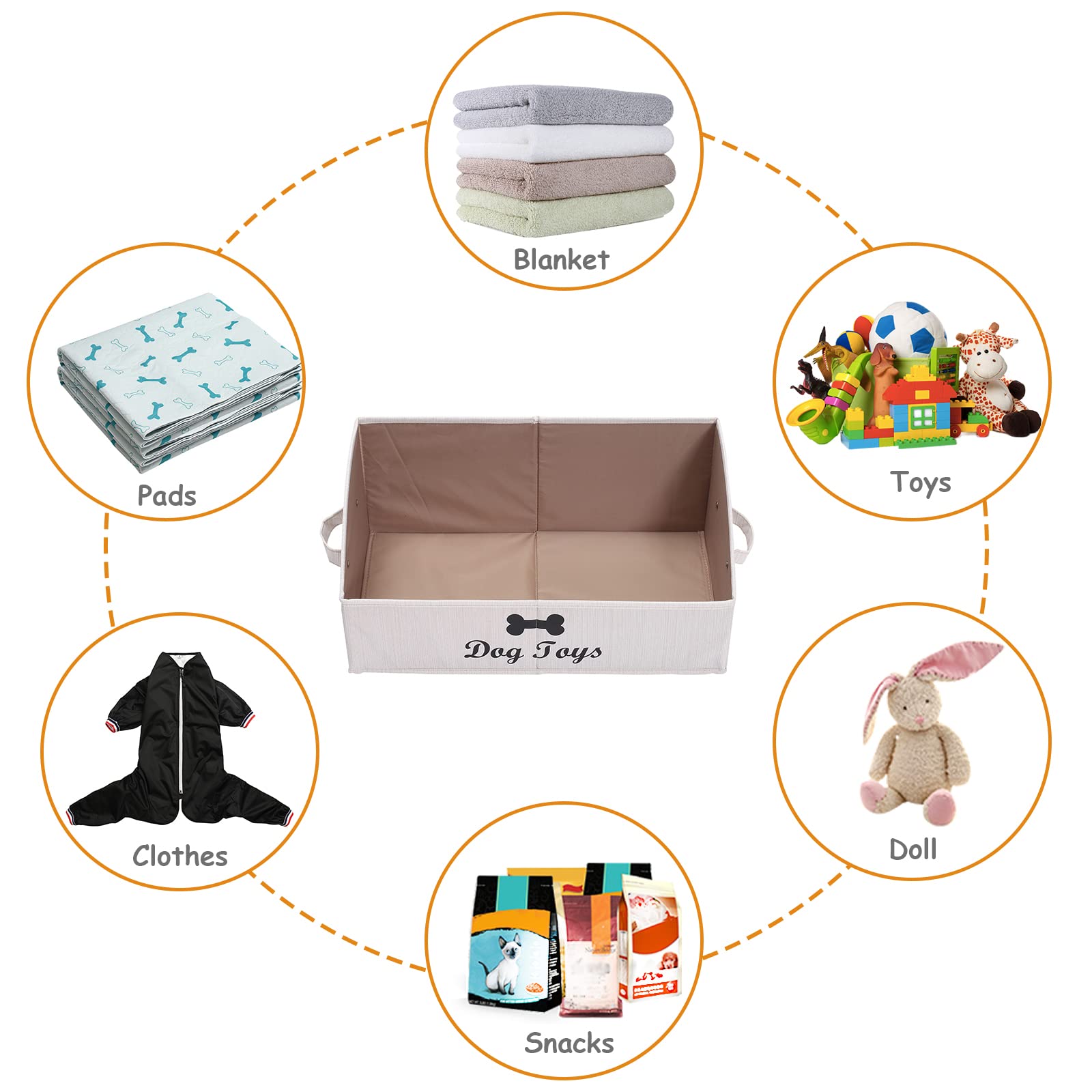 Foldable Fabric Dog Toy Storage Box with Handle - Large Collapsible Trapezoid Organizer Basket for Pet Toys (Beige) | Perfect for Living Room, Bedroom & Dog Play Area Organization
