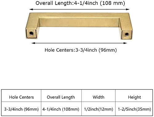 Homdiy 3.75 Inch Brushed Brass Square Cabinet Pulls - 96mm Gold Drawer Handles for Kitchen Cabinets (100 Pack) | Durable Hardware for Modern Home & Office Furniture