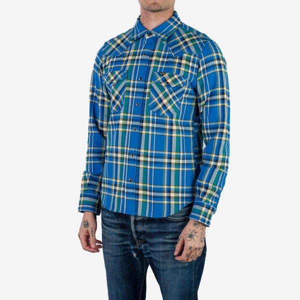 Iron Heart IHSH-370 Ultra Heavy Flannel Tartan Check Western Shirt for Men - Blue Plaid Workwear Shirt | Durable & Warm for Outdoor, Ranch Work & Casual Wear
