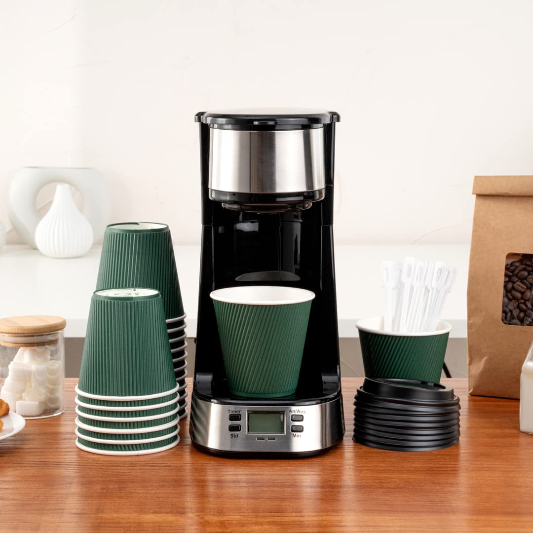 8oz Insulated Coffee Cups with Lids - 400 Pack Leakproof Ripple Wall Hot Cups | Eco-Friendly Disposable Paper Cups for Coffee, Tea, Hot Chocolate & Lattes | Perfect for Cafes, Offices & Home Use