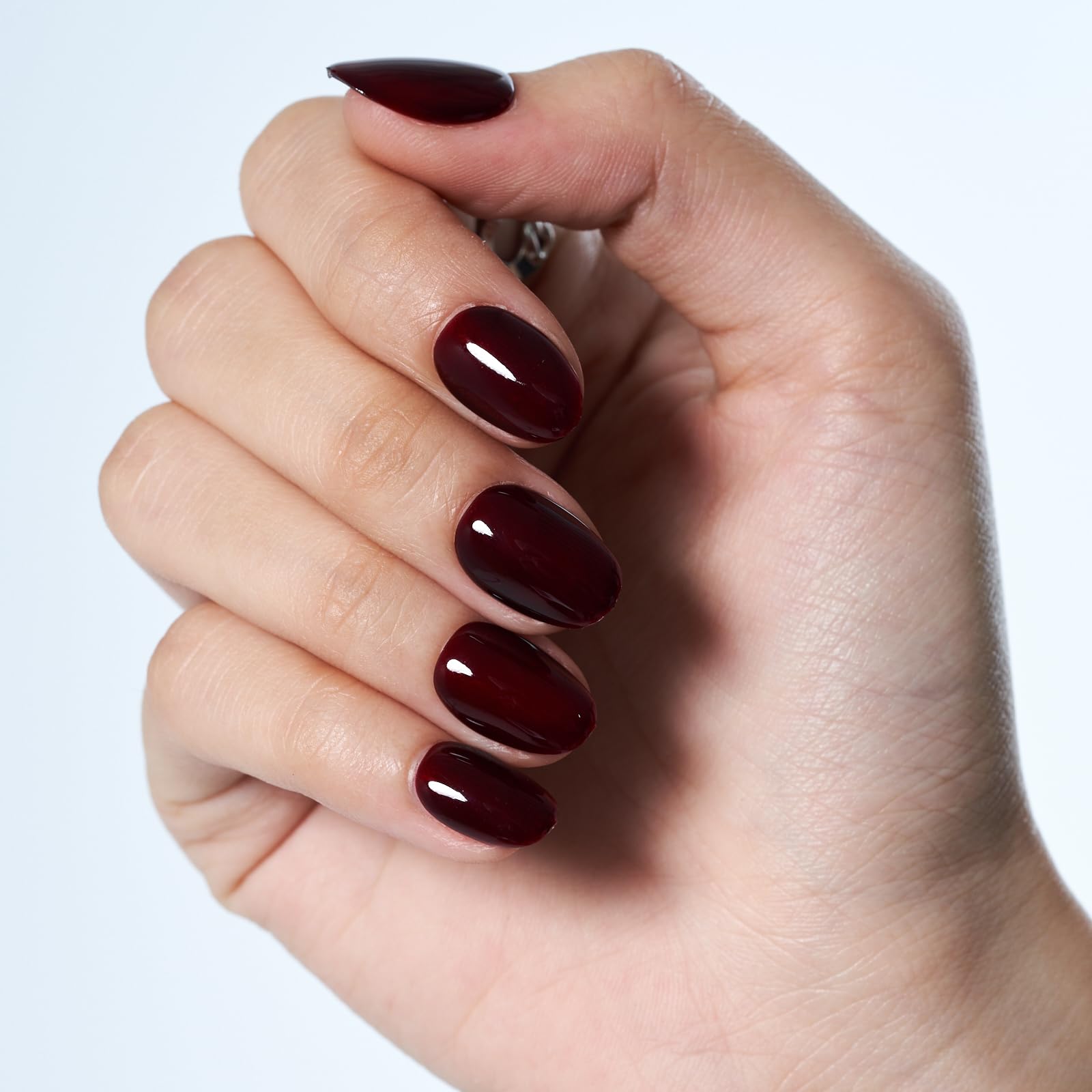 GLAMERMAID Short Oval Press on Nails - 24Pcs Burgundy Jelly Gel Fake Nails with Glossy UV Finish | Reusable Acrylic False Nails for Women | Perfect for Spring Summer Gothic Manicure & Special Occasions