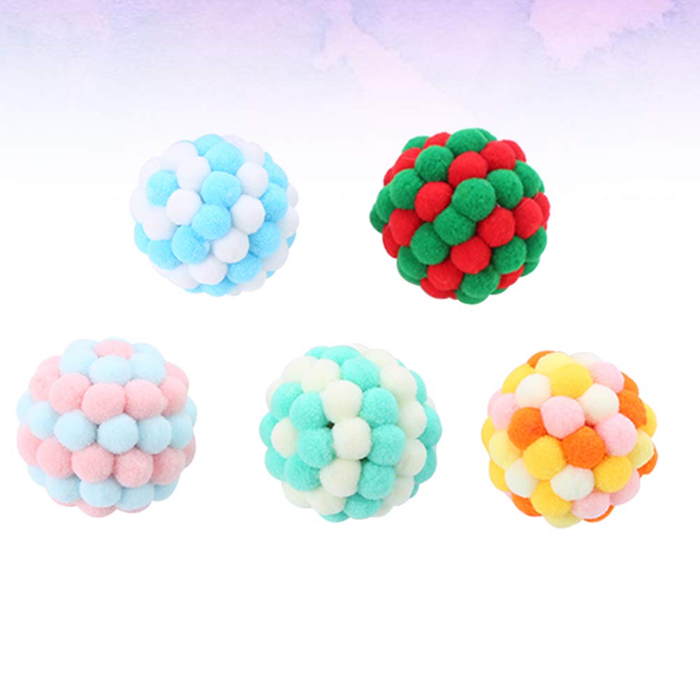 5pcs Fluffy Pom Pom Cat Toys - Interactive Crinkle Balls for Kittens, Cat Teaser & Catcher Toy with Yarn for Biting - Perfect for Playtime, Training & Bonding with Your Pet