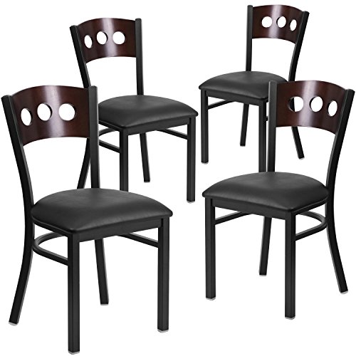 Walnut Wood Back/Black Vinyl Seat/Black Metal Frame