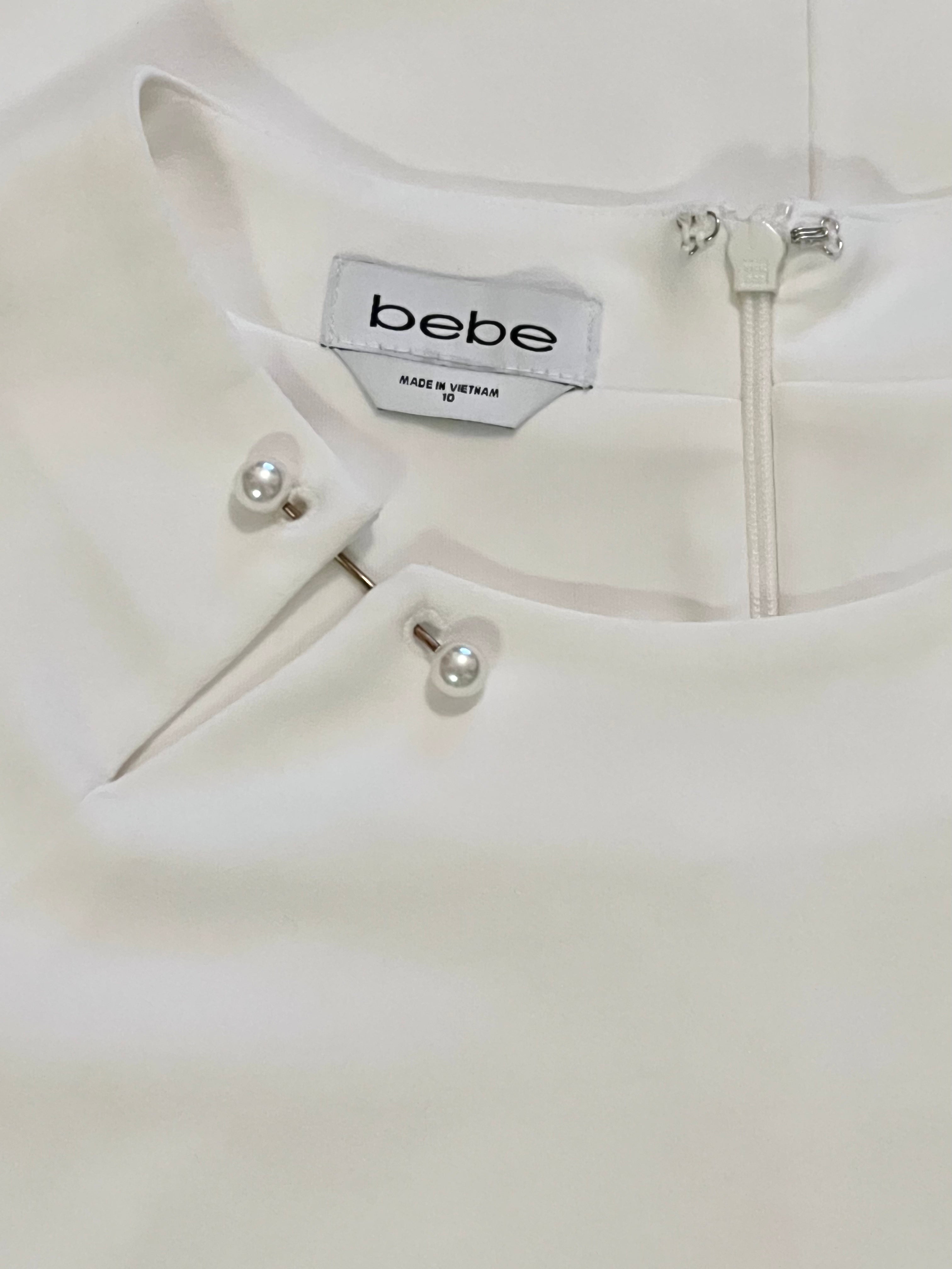 Bebe Size 10 White Pearl Pin Dress - Elegant Formal Party Gown for Women, Wedding Guest Dress, Prom & Cocktail Attire
