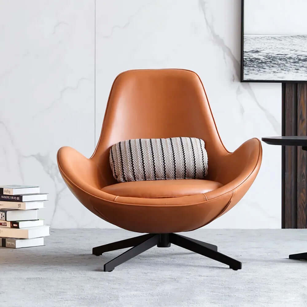 Modern Brown Egg Lounge Chair - Faux Leather Accent Chair with Sturdy Metal Base - Perfect for Living Room, Bedroom or Office Relaxation