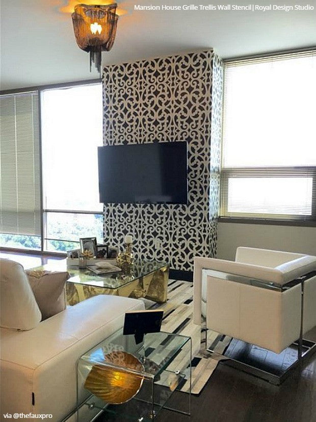 Mansion House Grille Trellis Wall Stencil - DIY Home Decor Stencil for Wall Painting, Furniture & Crafts - Perfect for Bedroom, Living Room & Garden Projects