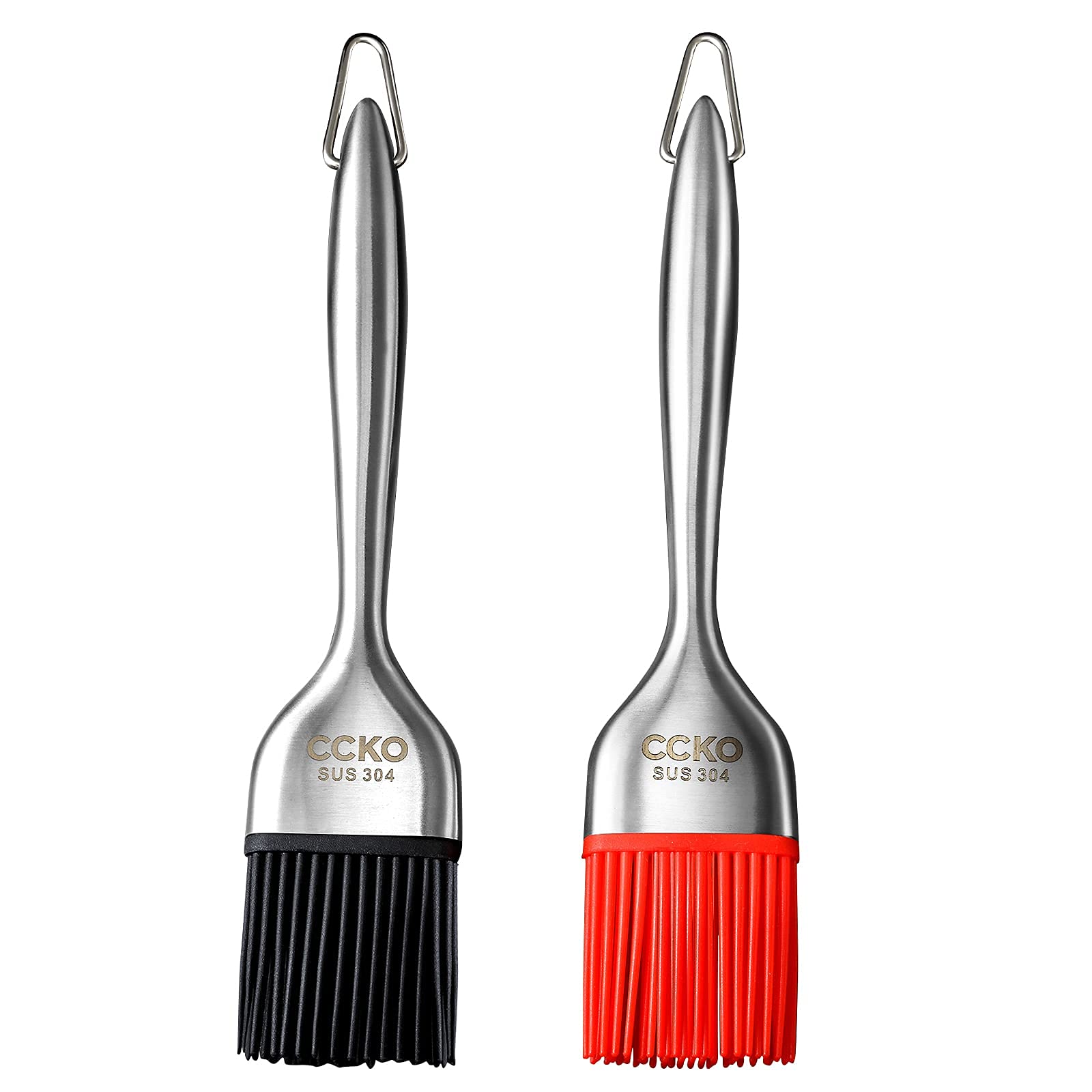 CCKO Heat-Resistant Silicone Basting Brush with Stainless Steel Core - Perfect for BBQ, Grilling, Baking, Frying & Pastry - Dishwasher Safe & Durable Kitchen Tool (Red) - Ideal for Outdoor Cooking, Backyard Parties & Home Kitchen Use