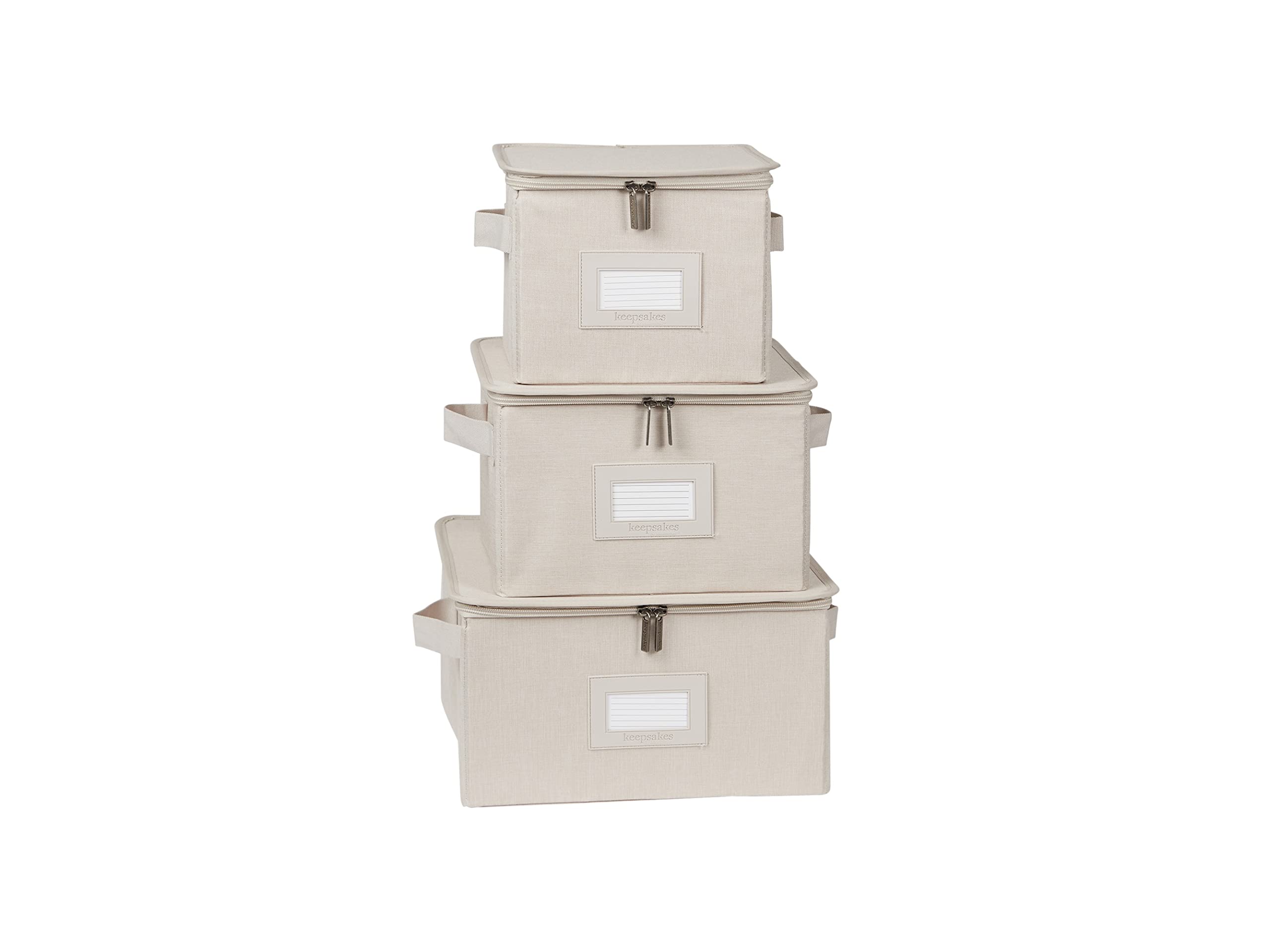Covermates Keepsakes Dish Storage Box – Stackable Organizer with Reinforced Handles for China & Fine Dining Protection, Beige Heather | Perfect for Holiday China Storage, Buffet Serving, and Kitchen Organization