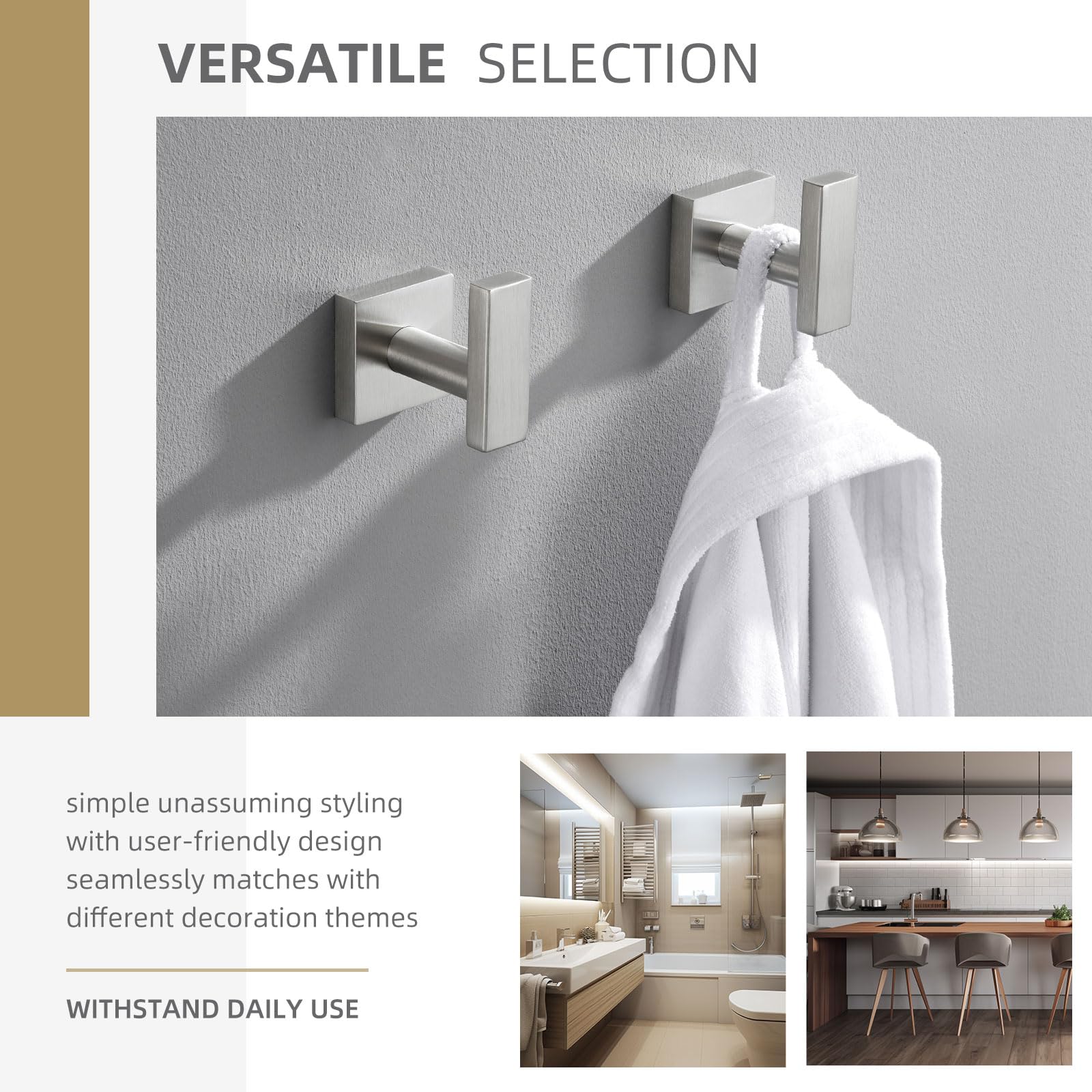 2 Pack Stainless Steel Bathroom Towel Hook - SUS304 Brushed Nickel Wall Mounted Robe & Coat Holder - Perfect for Bathroom, Bedroom, and Entryway Organization