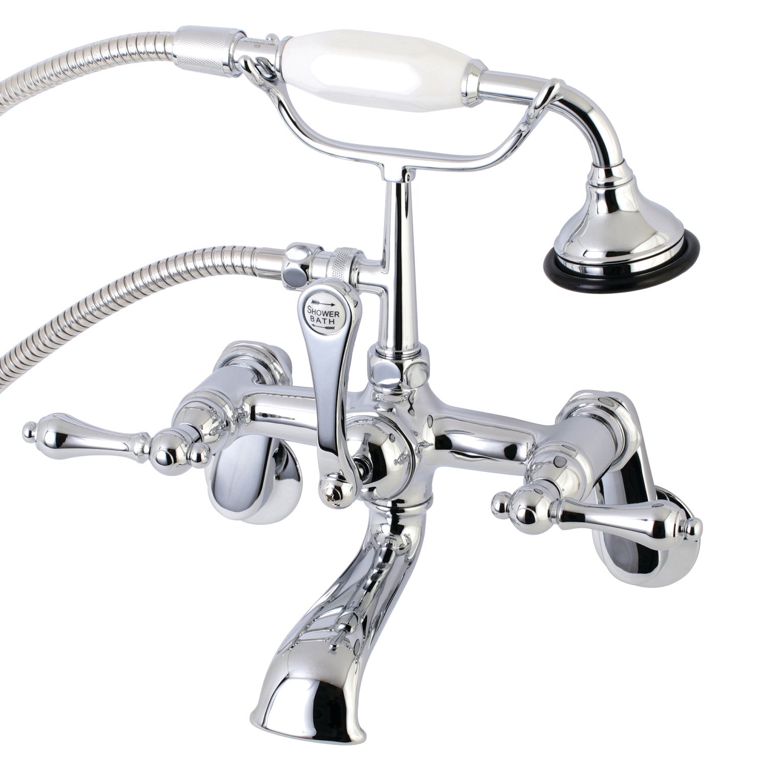 Vintage Clawfoot Tub Faucet with Hand Shower - 3 Handle Wall Mount 2 Hole Bathroom Fixture in Polished Chrome - Perfect for Antique Style Bathrooms & Spa Retreats
