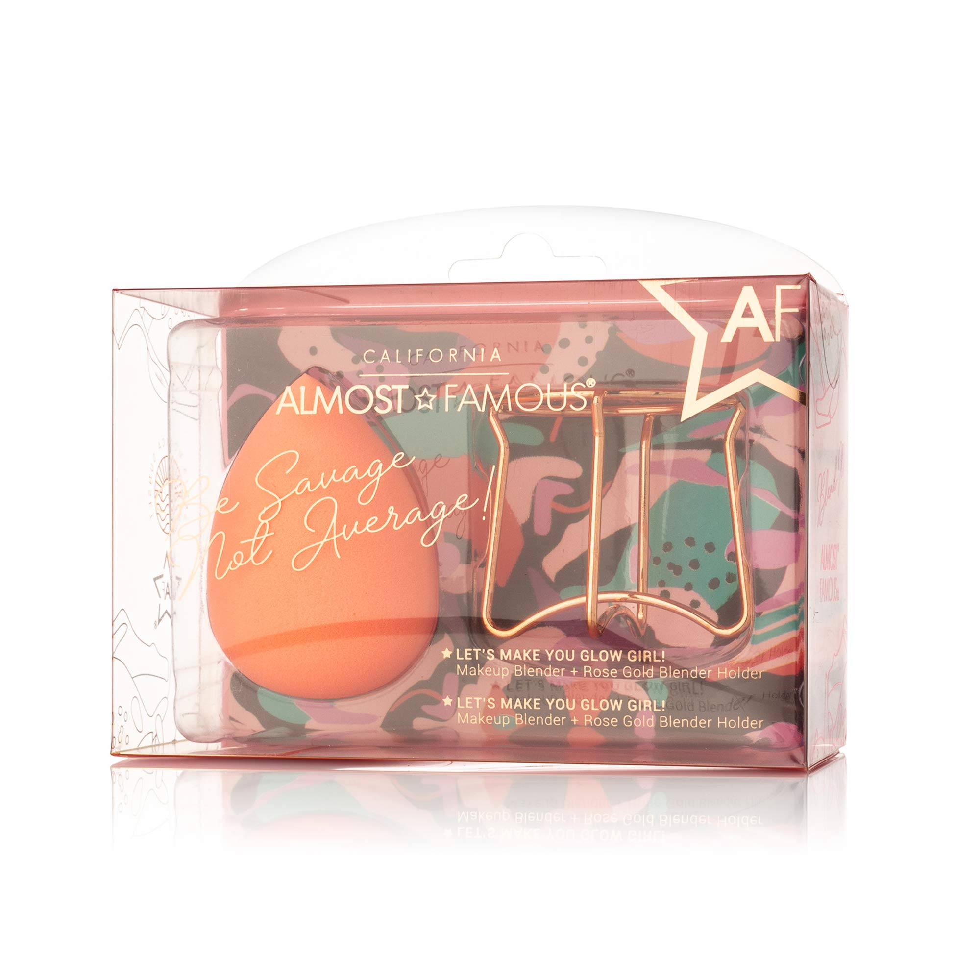 Almost Famous Professional Beauty Sponge Makeup Blender - Soft Foundation & Concealer Blending Sponge with Rose Gold Holder (Orange) | Ideal for Liquid, Cream & Powder Makeup Application