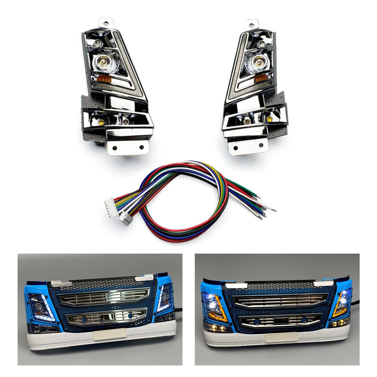 1/14 Scale Remote Control Tractor Truck FH16 XL750 Plastic Head Lamp with Flowing Water Light - DIY Front Bumper Rack for Tamiya 56360 56362 RC Lorry - Perfect for RC Car Enthusiasts & Model Truck Collectors